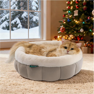 Lit pour chat pour chat d'intérieur, lit rond pour chat lavable, lit mignon pour chat avec fond antidérapant pour chat et chiot, 18 po, chèvre