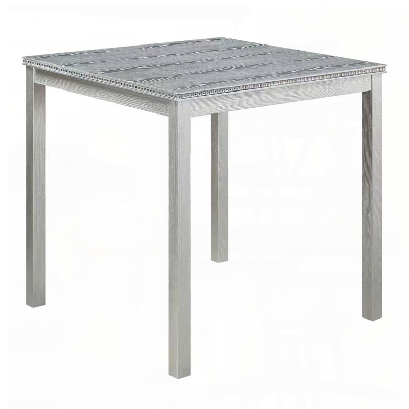 Table de salle à manger à hauteur de comptoir carrée avec bordure en cristal acrylique - structure en bois massif, 34,5 po x 34,5 po