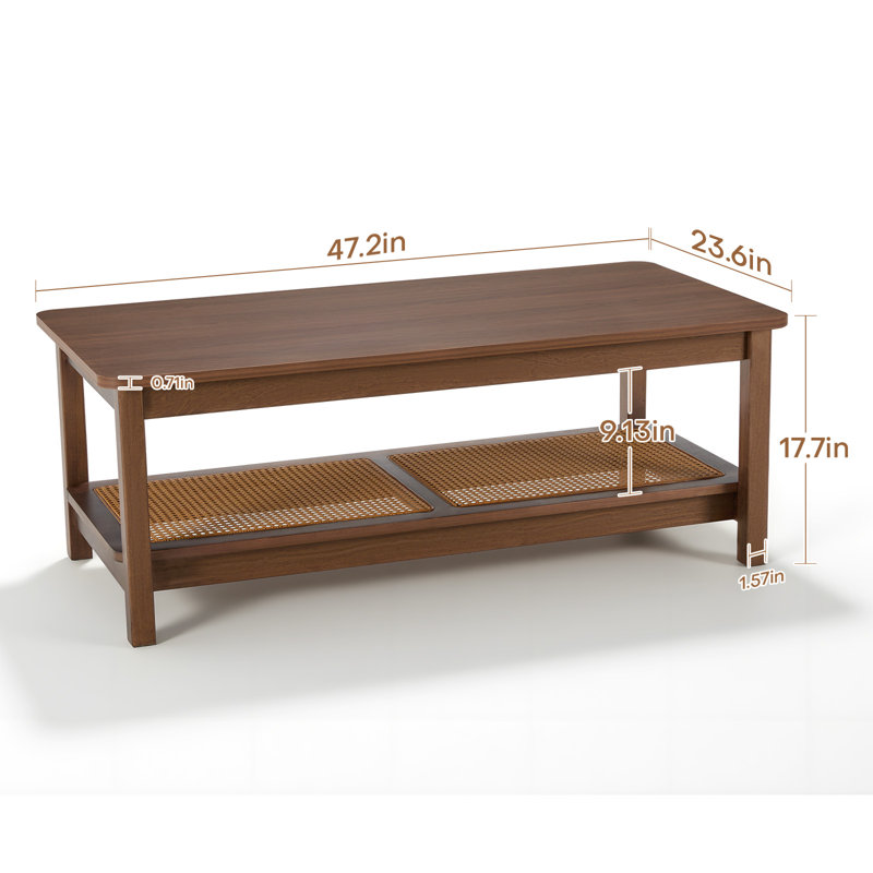 47.2" Solid Wood Frame Coffee Table with Storage, Walnut