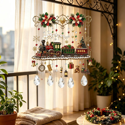 Ornement en cristal de Noël décorations de Noël en forme de bonhomme de neige rétro train casse-noisette suspendus porte vitrine de vacances décoration murale