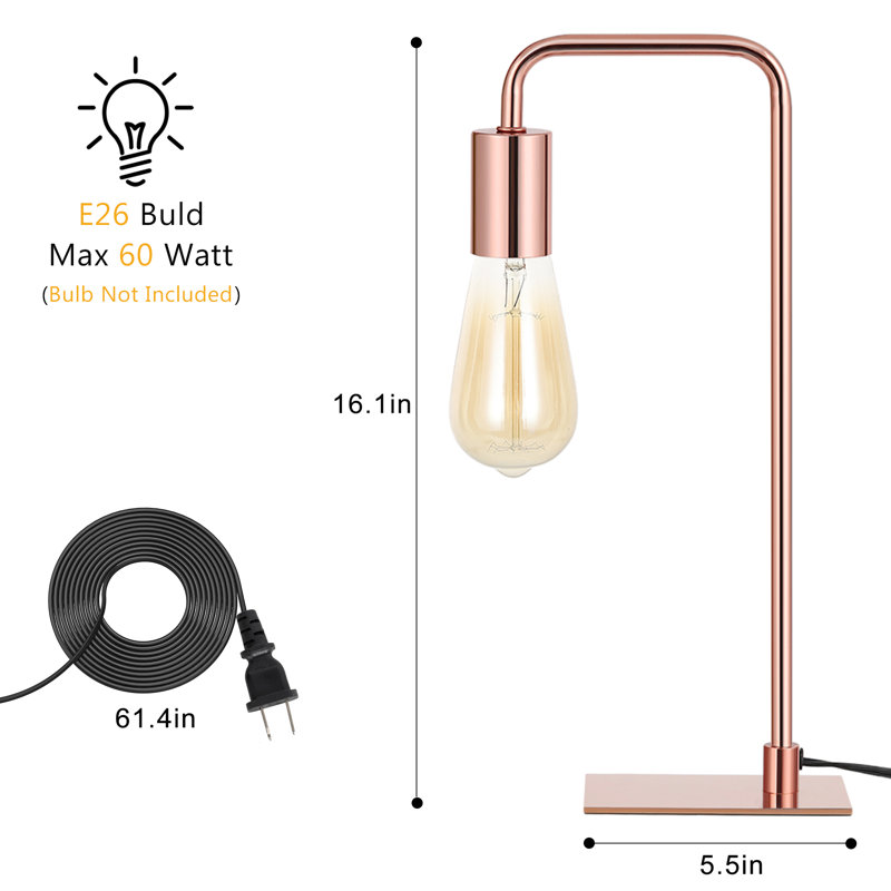 Lampe de bureau Shontee, Or rose, H 16,1 po x l 5,5 po x P 4,9 po
