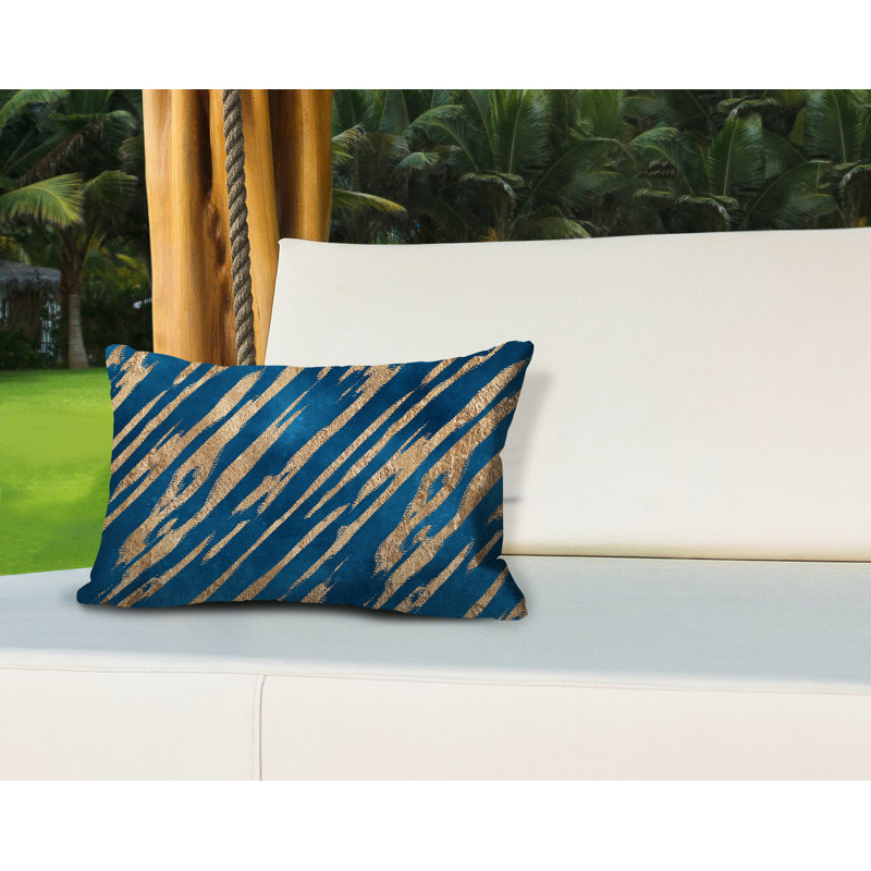 Coussin lombaire intérieur / extérieur abstrait Sana, Turquoise / or