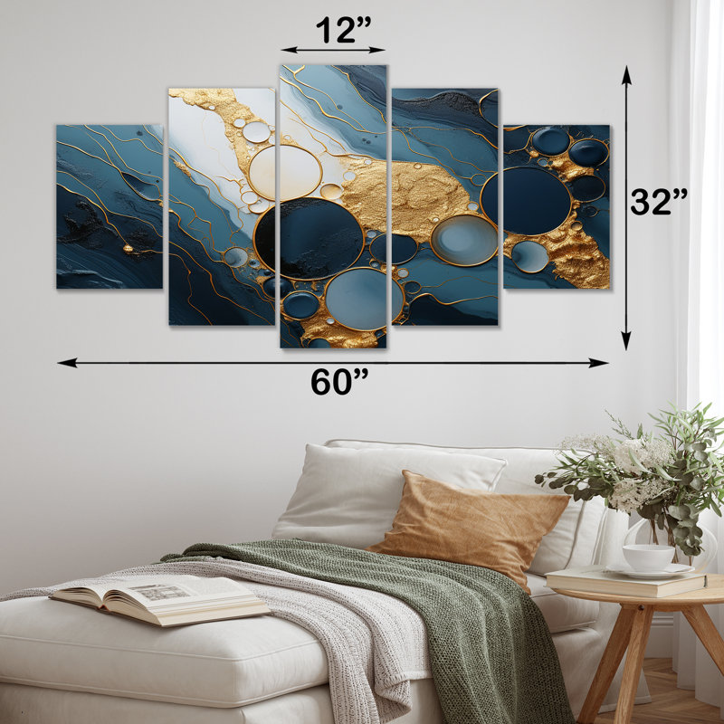  «Gold and Blue Marble Essence Magic III - Abstract Marble Multipanel Wall Art, ensemble