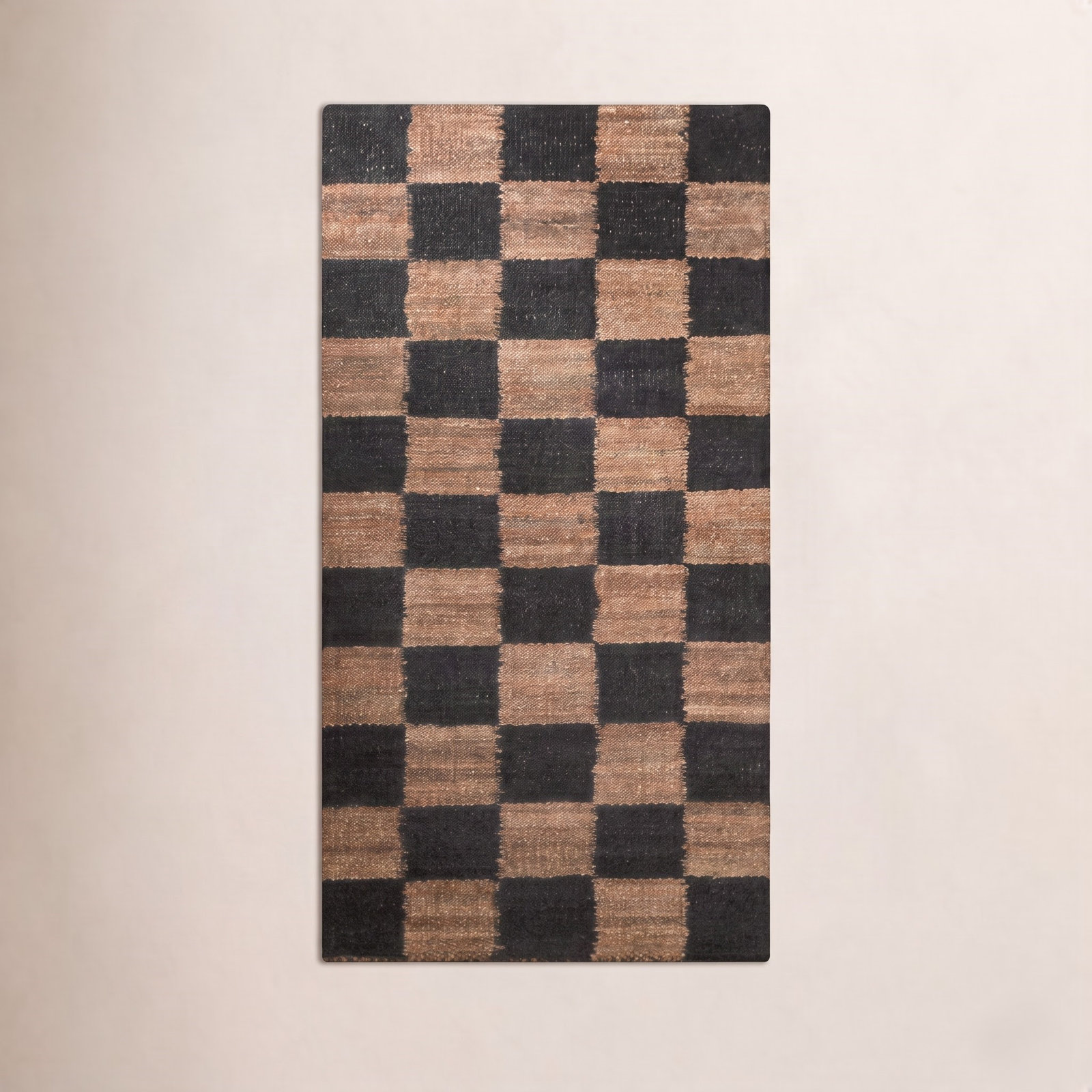 Madalene Tobacco Charcoal Checkered Jute Rug, Runner 2'6" x 8'