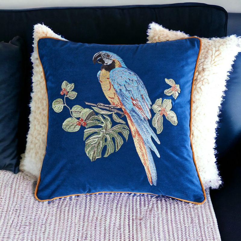 Housse de coussin réversible en velours brodé, Bleu