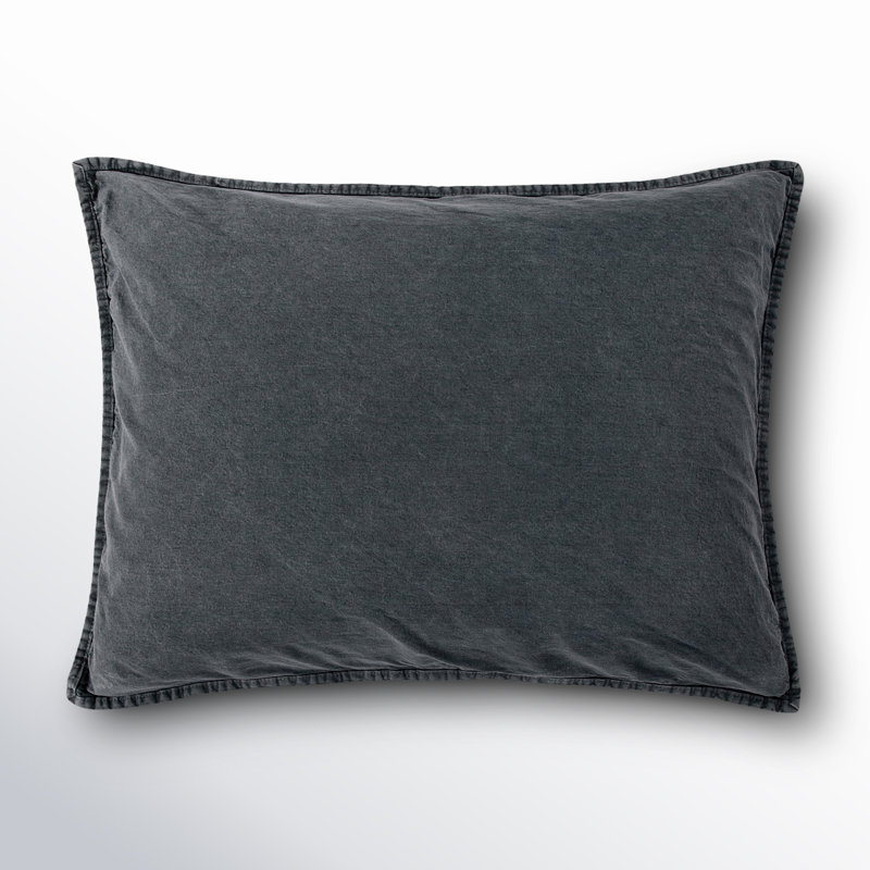  Stonewashed Cotton Canvas Solid Color Timeless Basic Rustic Chic Pillow Sham, Charcoal, King