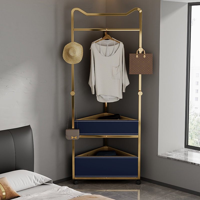 Portemanteau en acier inoxydable avec panier double couche, Bleu