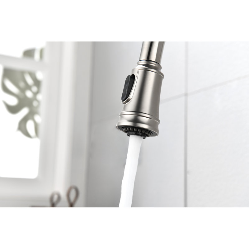 Single Lever Kitchen Sink Faucet, Pull Out Spray And Rust Finish Brushed Nickel Smooth Water Flow