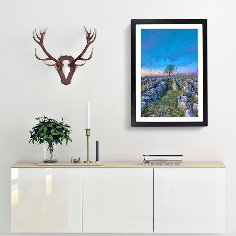Tree Under a Purple Sky - Framed Print, 48cm H x 36cm W x 2cm D, Black Framed