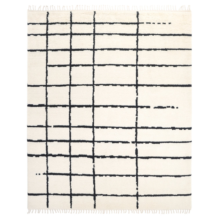 Hoxton Rectangle Geometric Hand-Knotted Cotton/Wool Area Rug in Ivory/Black