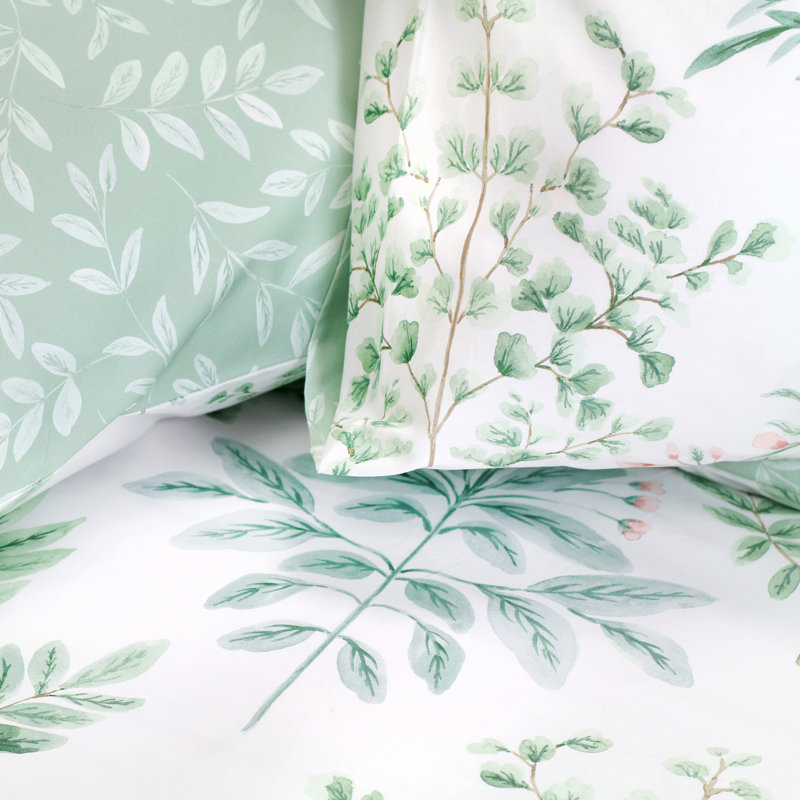 Emily Floral Duvet Cover Set with Pillowcases Included, Single Duvet Cover + 1 Standard Pillowcase, Green/White