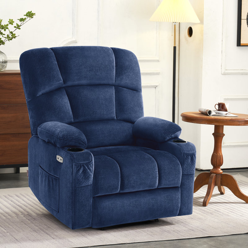 Melahat 27" Extra Wide Seat Lay Flat Dual Motor Power Recliner Lift Chair with Massage and Heat, Blue Polyester