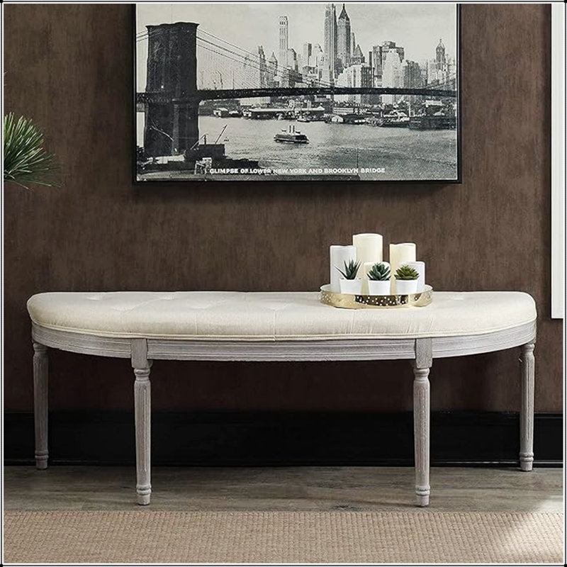 Banc rembourré capitonné beige clair Coastal