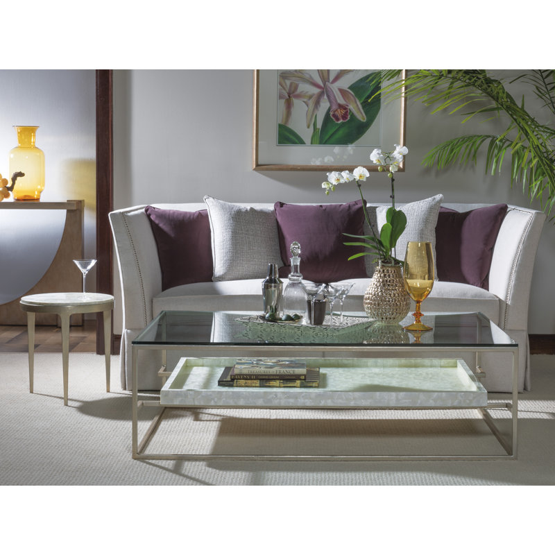 Contemporary Elegance 60" White and Silver Glass Cocktail Table