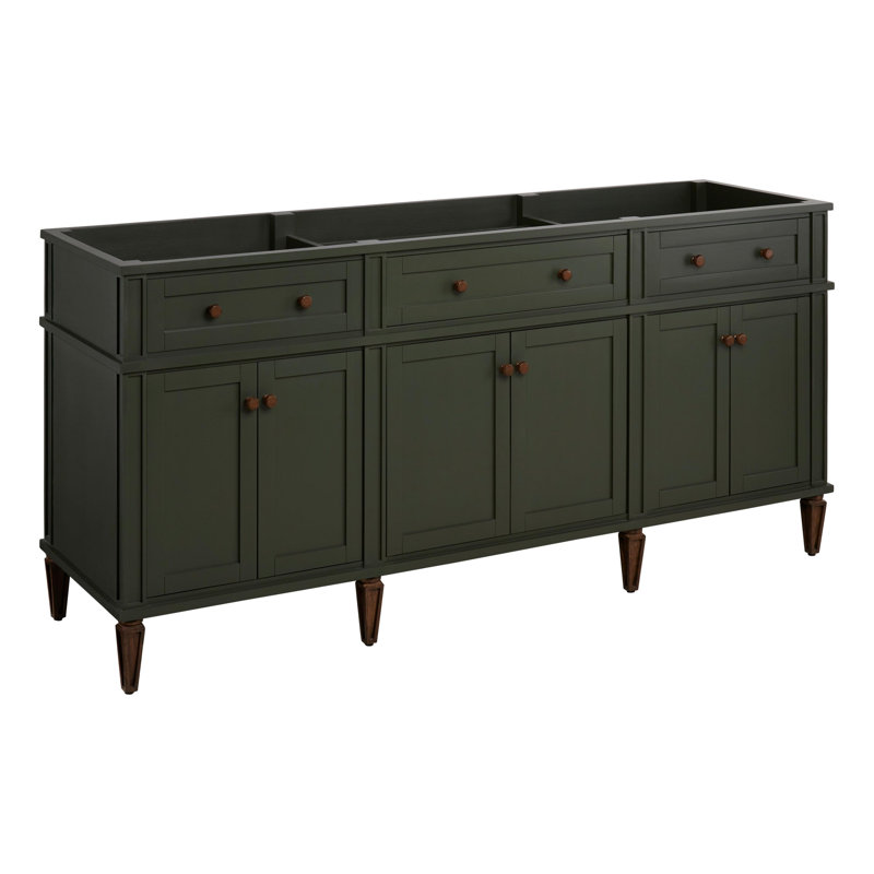 Elmdale 72" Freestanding Mahogany Double Basin Vanity  Rectangular Undermount Sink - 8" Faucet Holes, Feathered White Quartz