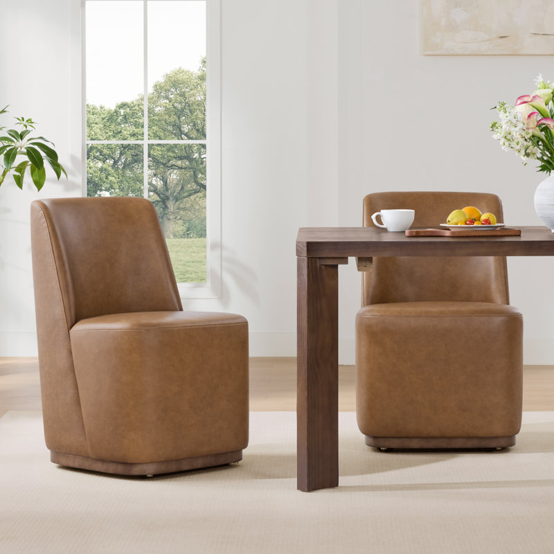 Chaises de salle à manger rembourrées Geelt, Cuir à équipement véritable brun