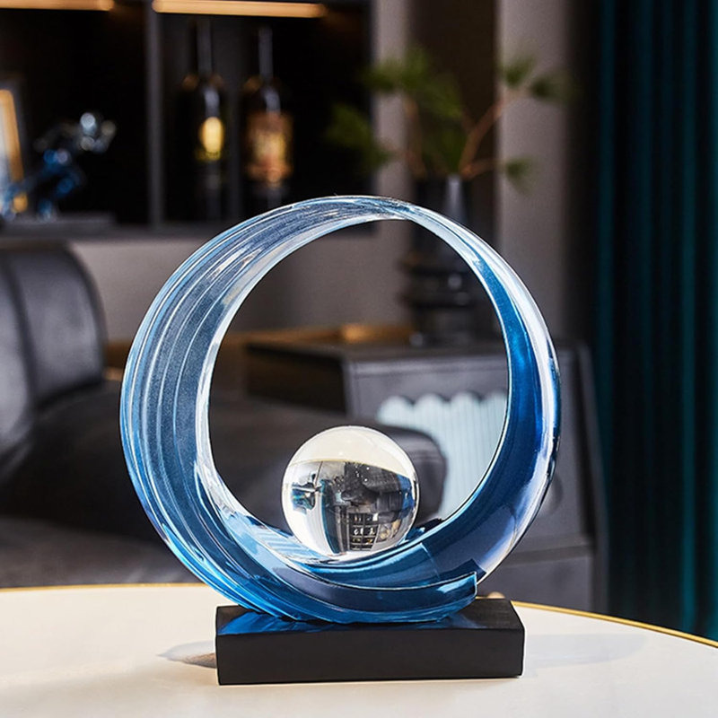 Blue Wave Resin Origami Statue Modern Abstract