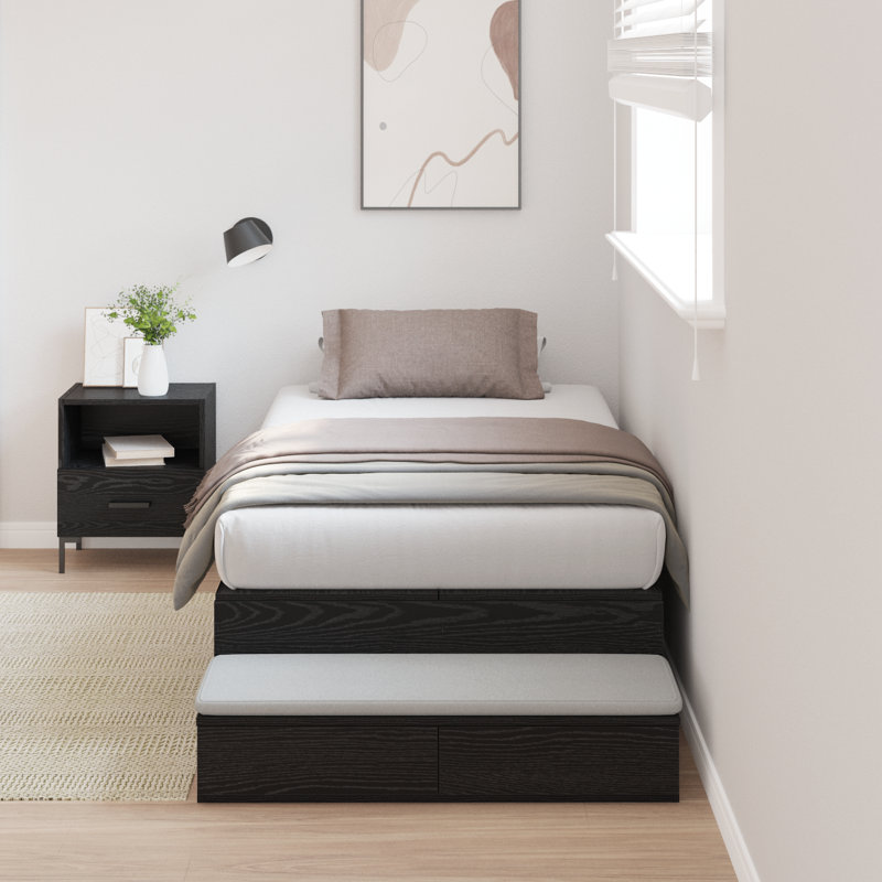 Vidaxl Storage Bed Frame, European Single (90 cm x 200 cm), Black Oak