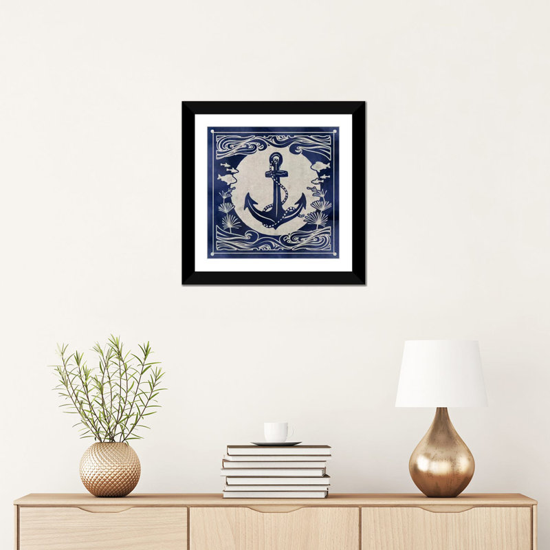 «Ink Anchor», impression sur toile, H 16 po x l 16 po x P 1 po, Papier beaux-arts encadré noir, Blanc