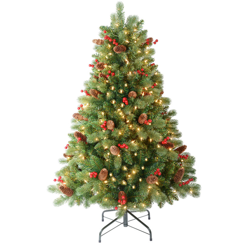 Arbre de Noël vert avec épinette artificielle et cachemire vert, H 4,5 pi
