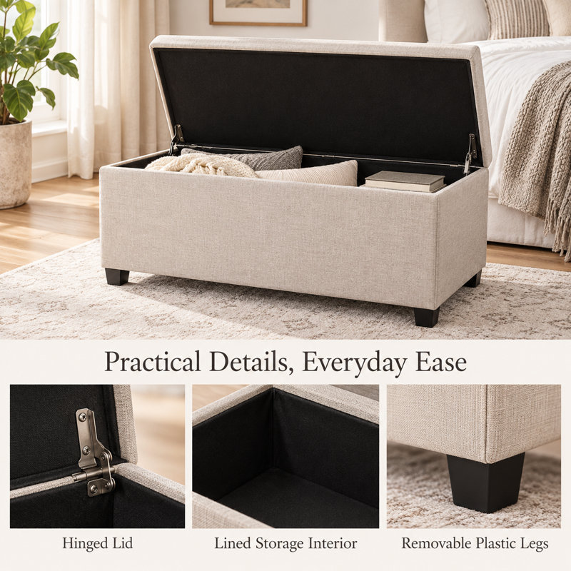 Banc de rangement avec repose-pieds 32 po, Beige