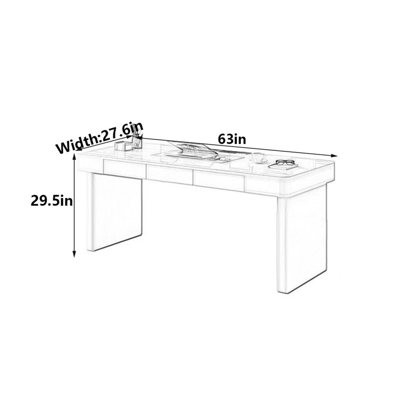 Bureau crème-moderne de luxe Rock-Slab, H 29,5 po x l 63 po x P 27,6 po
