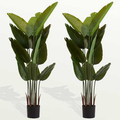 Artificial Ficus Tree Set - Realistic Indoor/Outdoor Faux Plants with Natural Wood Trunk, UV Resistant & No Maintenance (2 Pack)