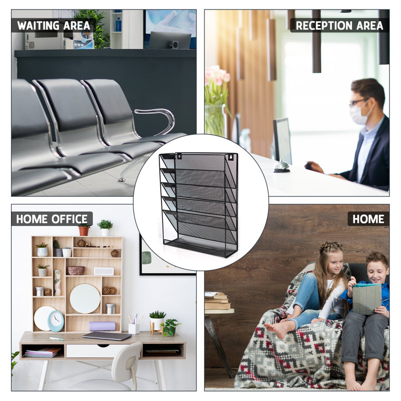 Wall Magazine File Rack Holder Organiser, Black