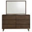 Commode large Genu avec miroir, 6 tiroirs, verre biseauté, bois brun