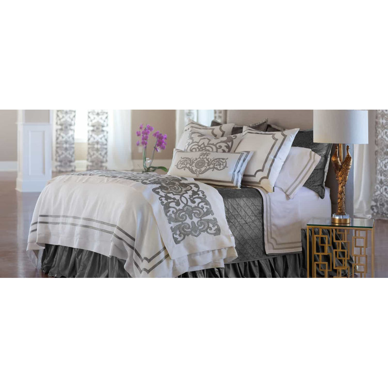 Mozart Linen Square Pillow Cover & Insert, Silver, 24" x 24"