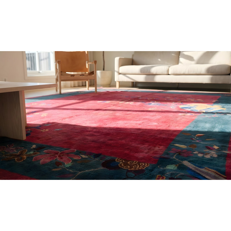 Tapis rectangulaire mauve en laine antique des années 1920