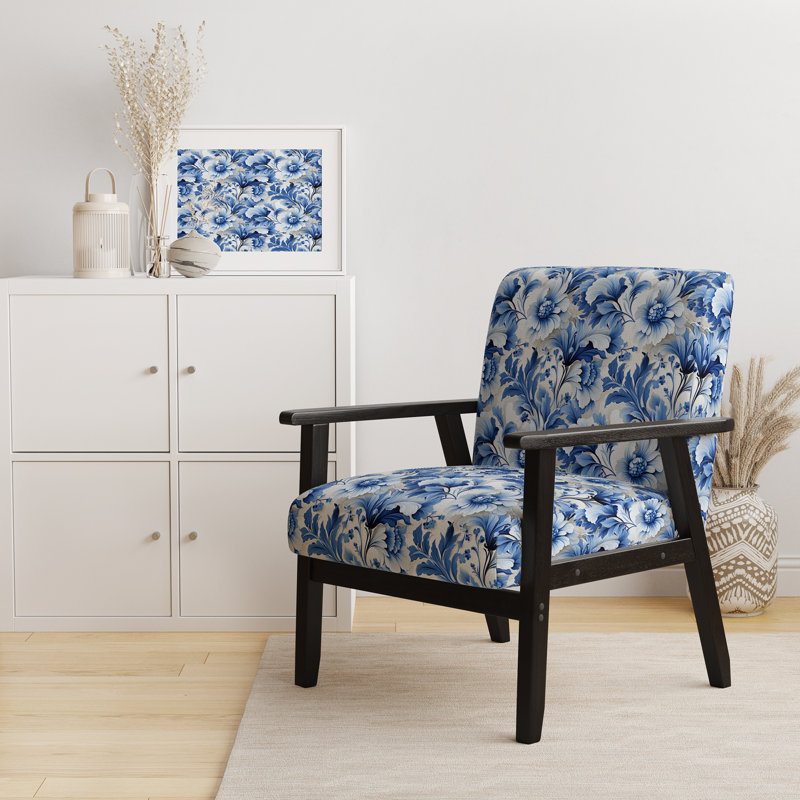 Chaise d'appoint florale Cobalt, Motif victorien de feuilles d'acanthe bleu de coba