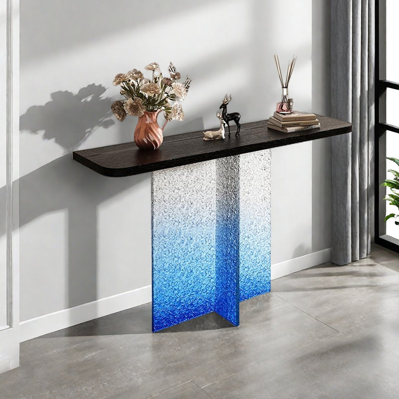 Console moderne et moderne en acrylique, H 29,53 po x l 39,37 po x P 11,81 po, Transparent/bleu