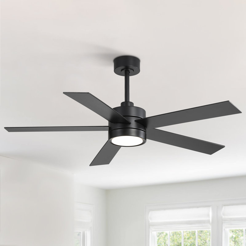 Ventilateurs de plafond à DEL 52 po avec ensemble d'éclairage et télécommande, Noir, Noir, 52"