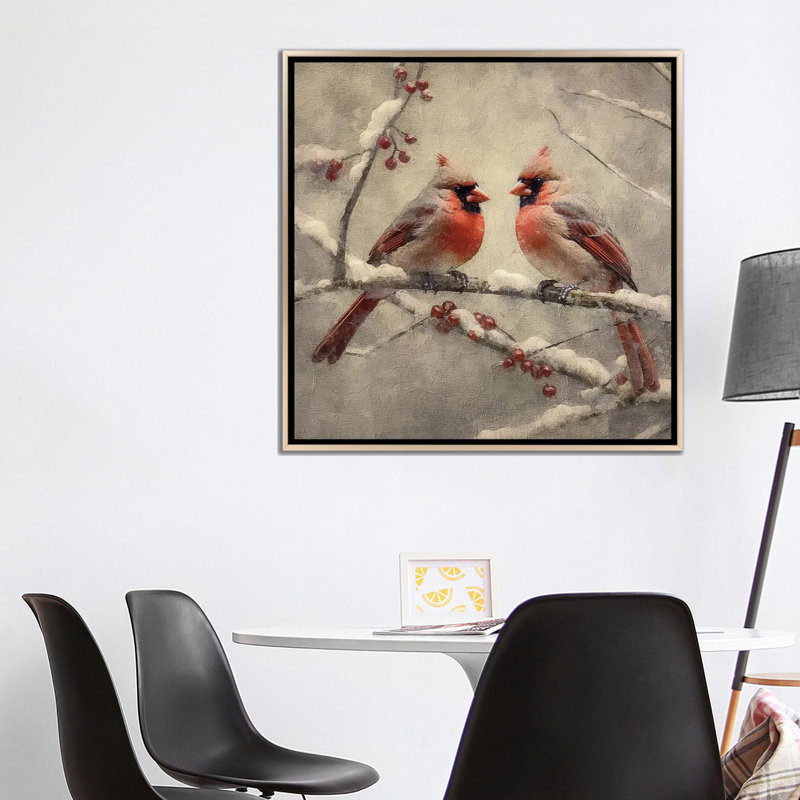 Christmas Cardinals - reproduction d'art murale encadrée, Champagne, H 37 po x l 37 po