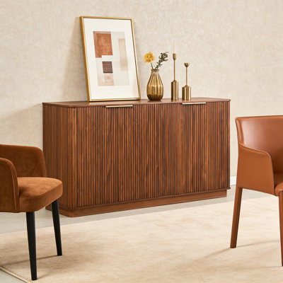 Kitchen Dning Room Fluted Sideboard and Buffet with Gold Metal Handles