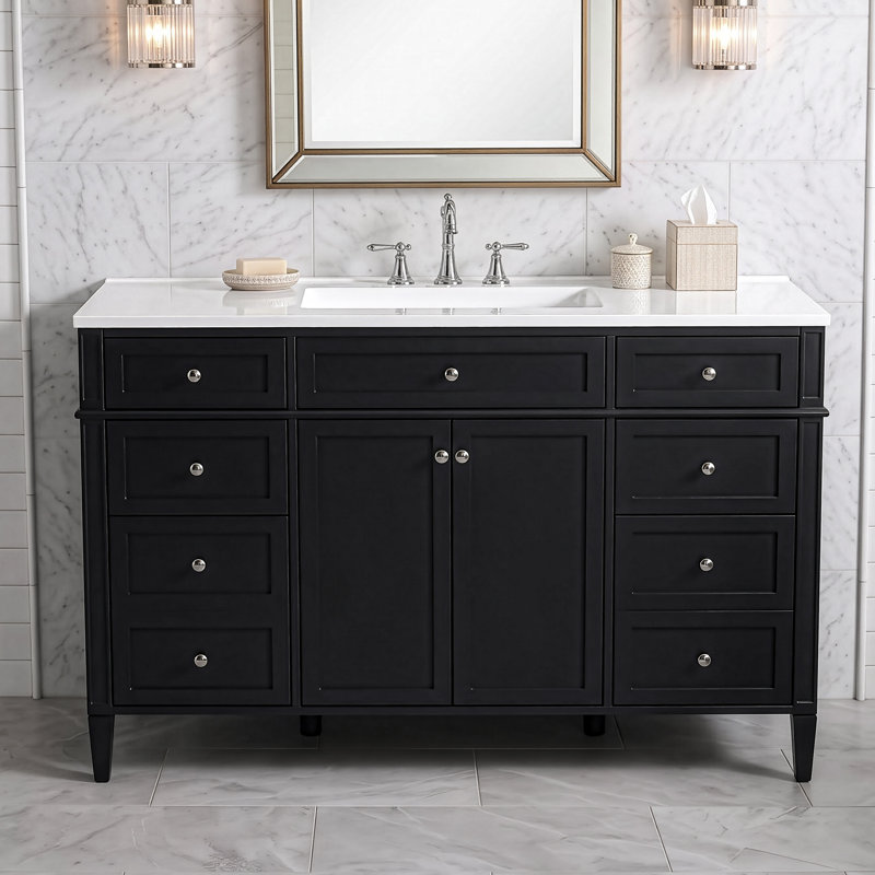 Meuble-lavabo 48 po avec lavabo 48 po, 6 tiroirs et 2 portes , Black