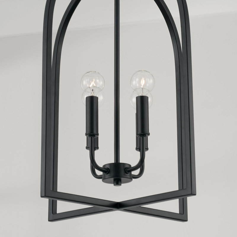  Luminaire suspendu style lanterne à 4 lumières, Noir