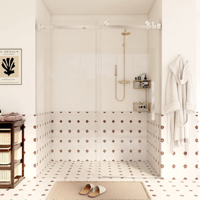Porte de douche coulissante simple sans cadre avec verre trempé