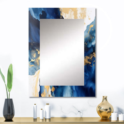 Kosinski, bleu foncé et or, coups de pinceau vi - miroir mural unique, art moderne imprimé