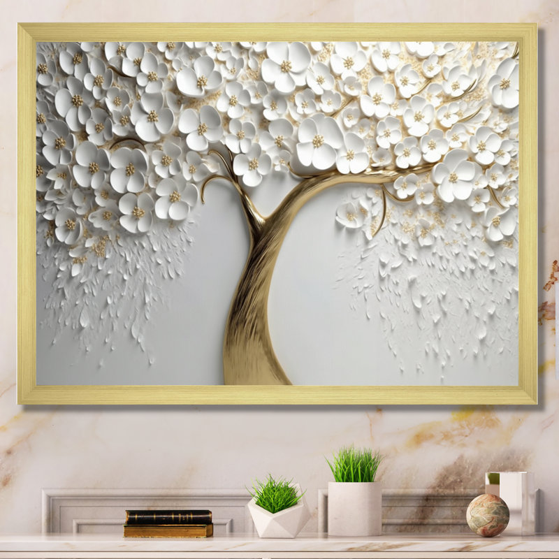 Orchidée blanche jardin de branches V - impression d'art mural floral - non texturé, H 24 po x l 32 po, Impression encadrée