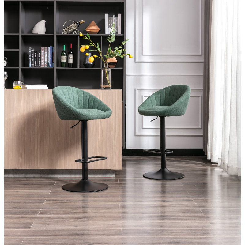 Merlene Swivel Upholstered Counter Stool with Metal Frame, Green