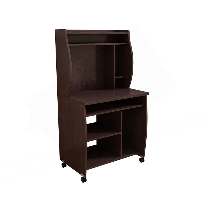 Microwave Cart Computer Cart Utility Cart With Hutch Shelves Spice Rack Mobile On Locking Castors, Espresso