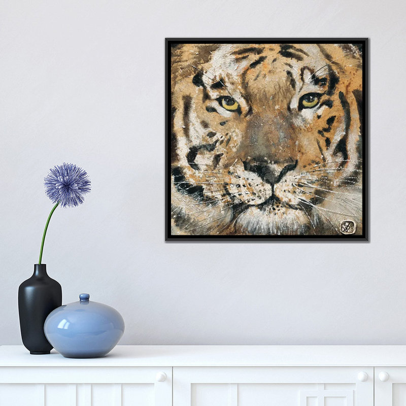«Tiger», reproduction de peinture à l'huile sur toile, H 26 po x l 26 po x P 1,5 po, Toile encadrée noire