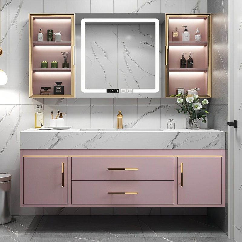 Armoire de salle de bain moderne, simple et luxueuse., Rose, H 21,65 po x l 62,99 po x P 19,69 po