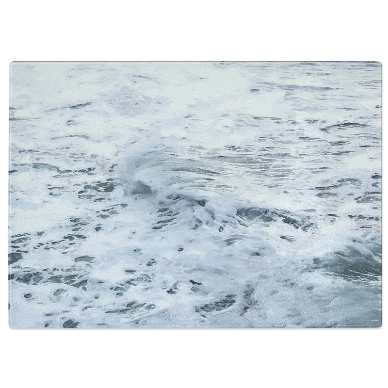 Tempered Glass Waves in White Cutting Board, 28.5 cm W x 20 cm L
