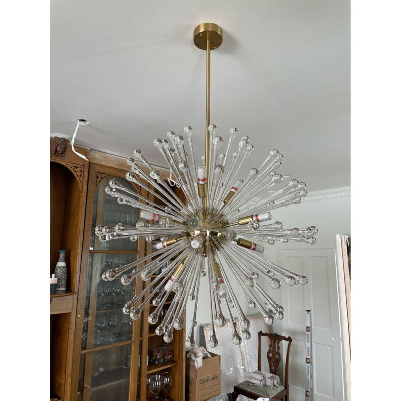 Lustre suspendu en verre Light Sophia, Nickel noir brossé, H 60 po x l 42 po x P 42 po, Transparent