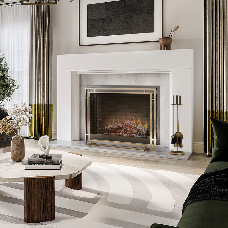 Gatsby Mesh Fireplace Screen - Single Panel, Steel Frame, Aged Brass