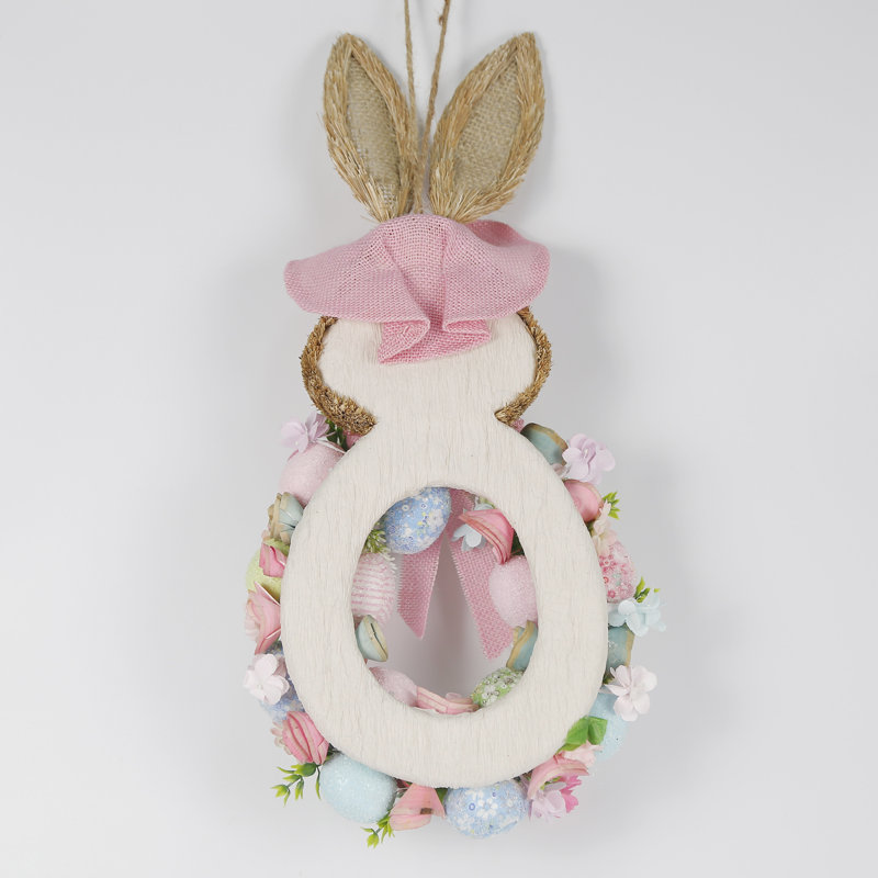 Ansuma 21 Inch High Artificial Colorful Eggs Easter Wreath for Front Door Wall Window, Pink