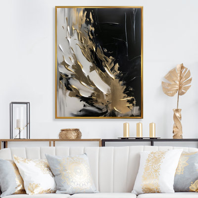 Organic Bliss Minimal Abstract Gold and Black - Art abstrait, peinture murale
